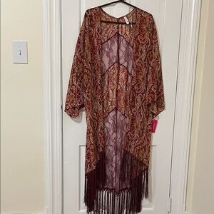 Xhilaration Bohemian Paisley Lace and Fringe Kimono NWT